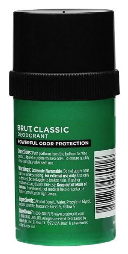 Brut deodorant round solid 66ml close-up label suggests long-lasting freshness.