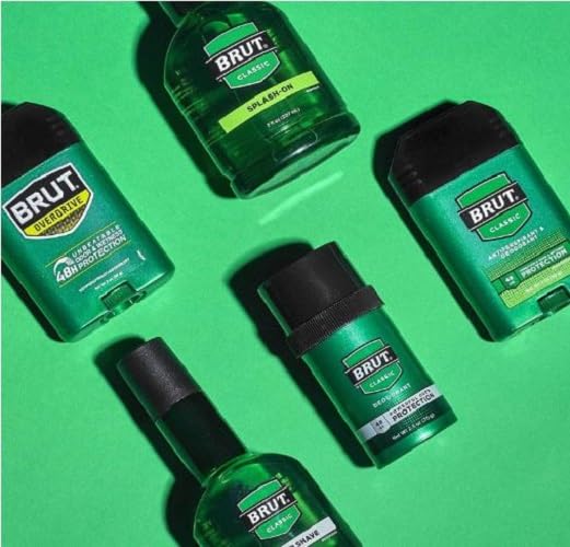 Brut deodorant round solid 66ml top view shows travel-ready size for everyday use.