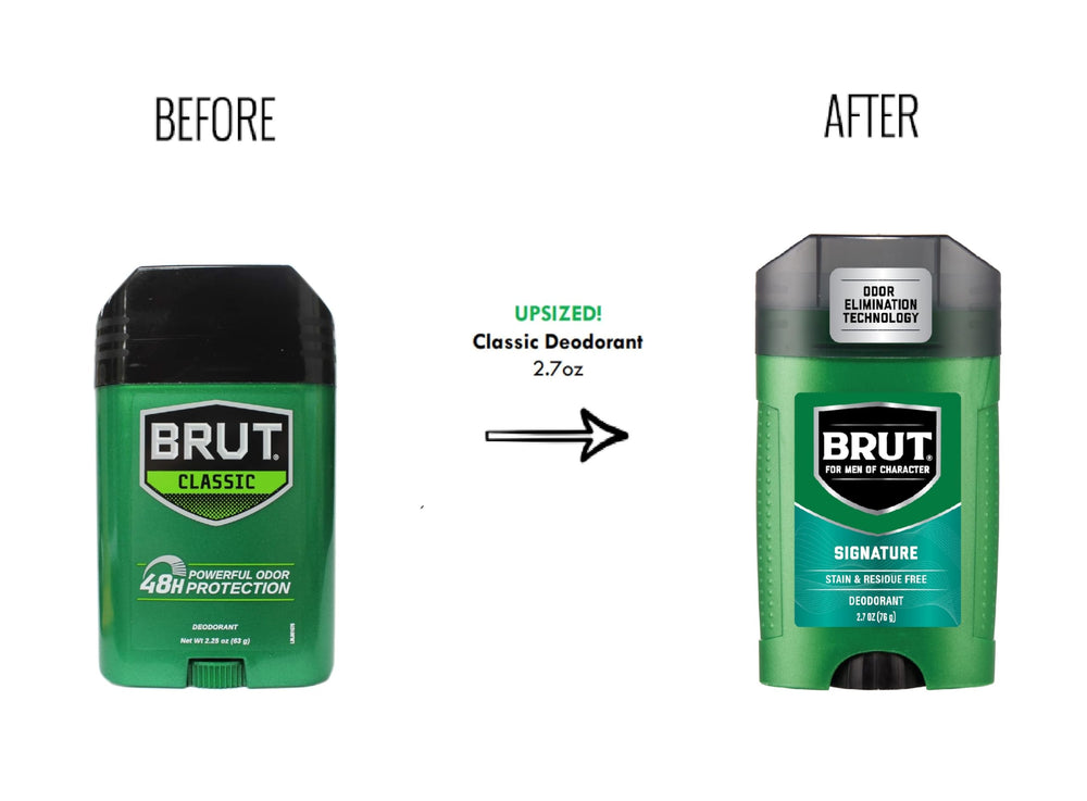 Brut Deodorant Signature cap close-up for easy underarm application.