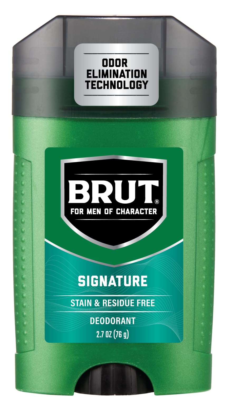 Brut Deodorant Signature label shows the fresh scent for daily freshness.