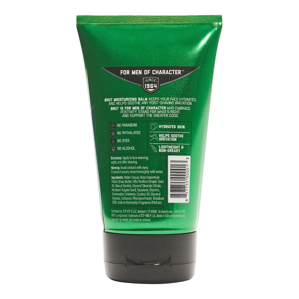 Brut packaging 3.5 oz shows portable size for travel-friendly moisturization