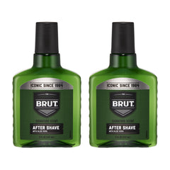 Brut Signature aftershave bottle 2pk showcases a bold masculine fragrance for daily grooming.