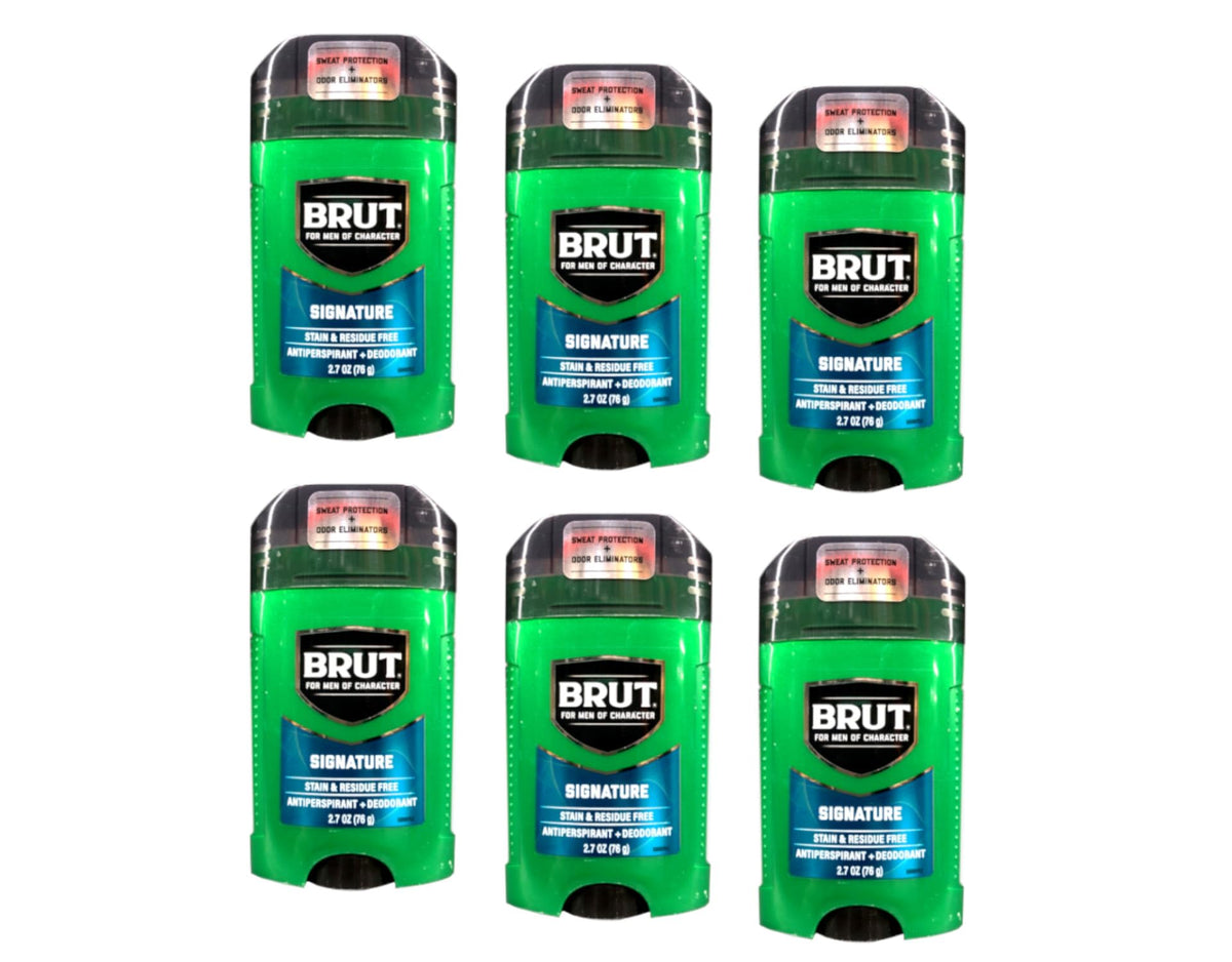 Brut Signature antiperspirant six-pack front view for all-day protection