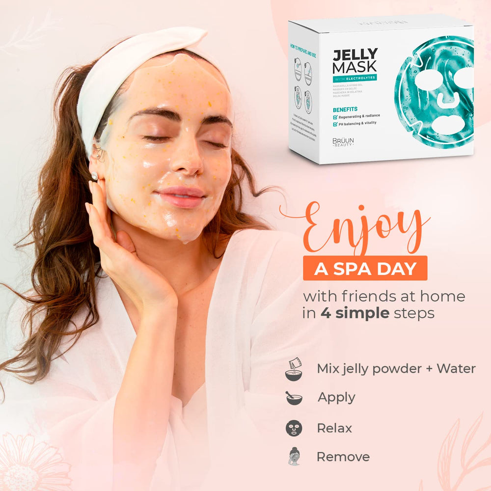 BRÜUN 24k gold jelly mask close-up showcases luxurious glow option.