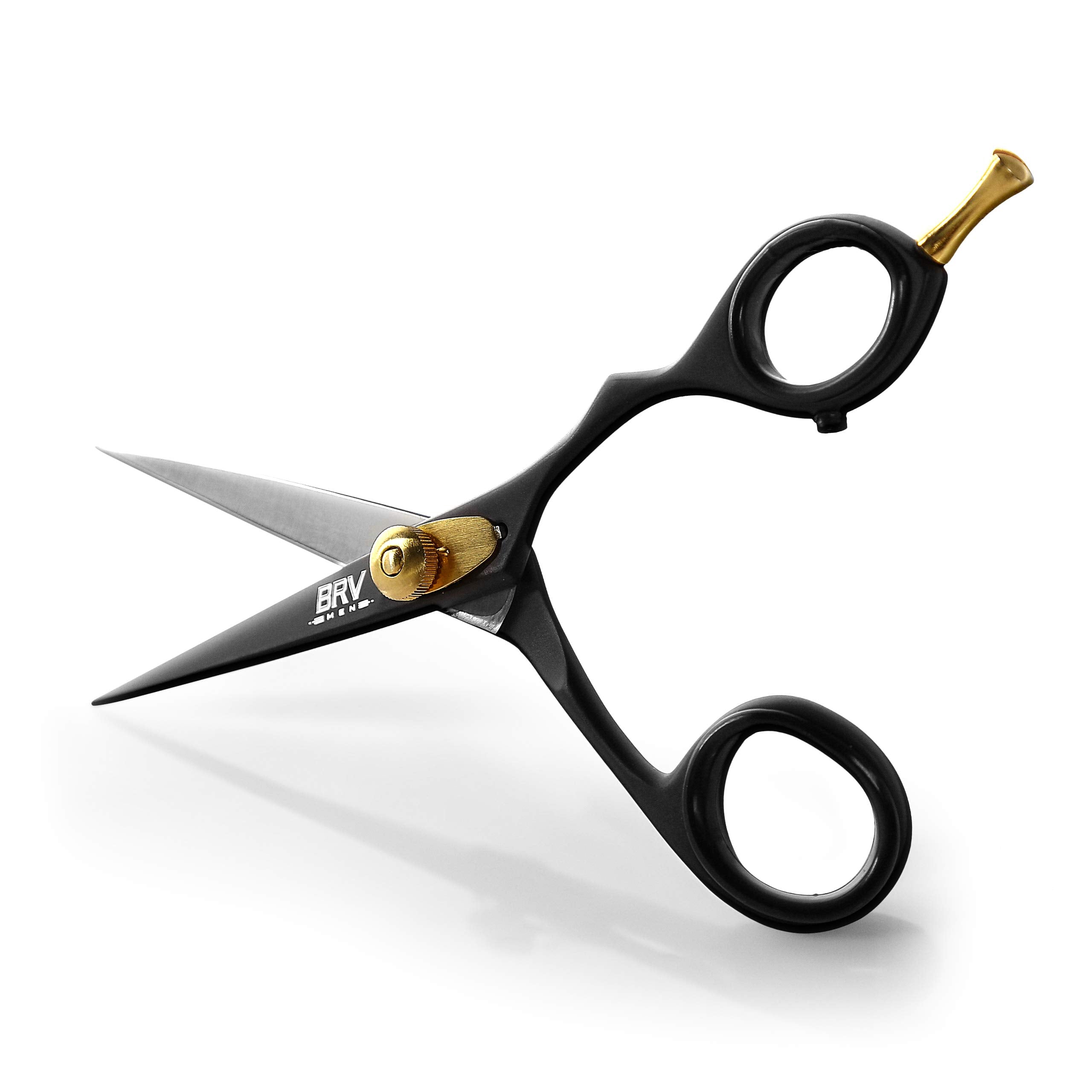BRV MEN professional mustache and beard scissors 5.5 inch closeup showing precise trimming