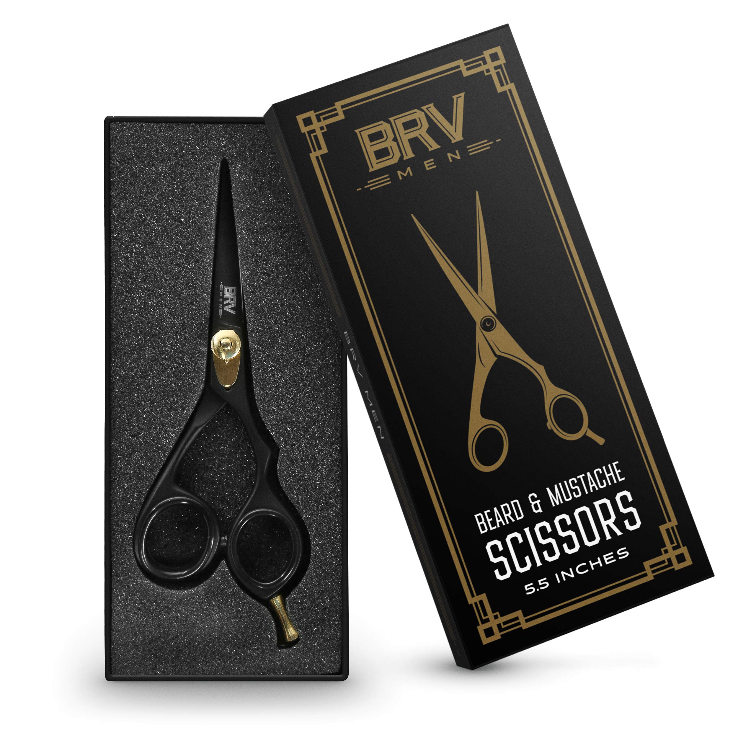 BRV MEN mustache beard scissors 5.5 inch edge closeup reveals razor sharp edge