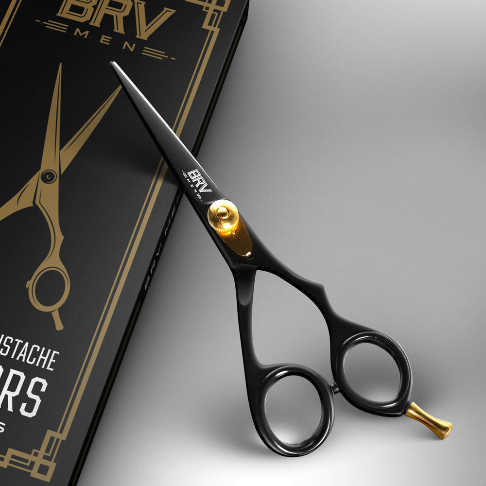 BRV MEN beard scissors 5.5 inch handle view highlights ergonomic grip