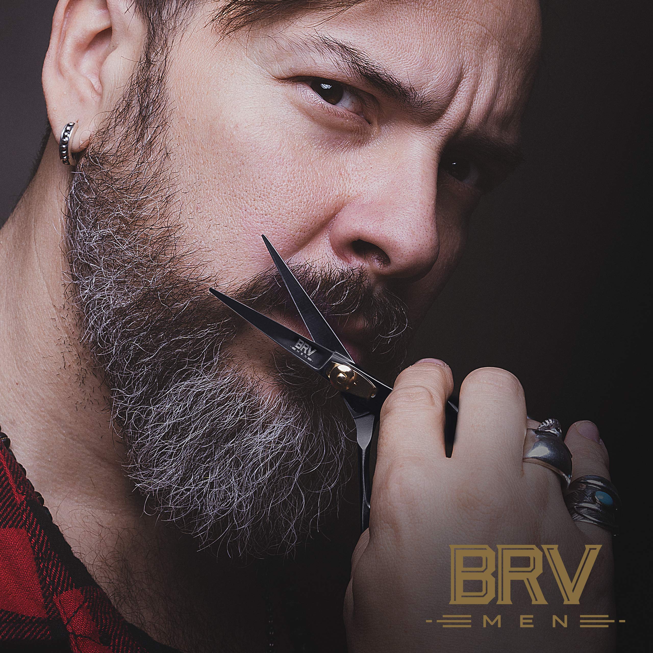 BRV MEN professional scissors tension adjustment closeup emphasizes precise control
