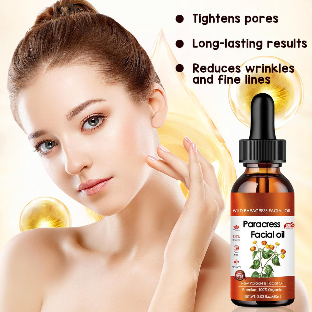 Bryanture Paracress Facial Oil on palm – warm between hands for soothing facial massage.