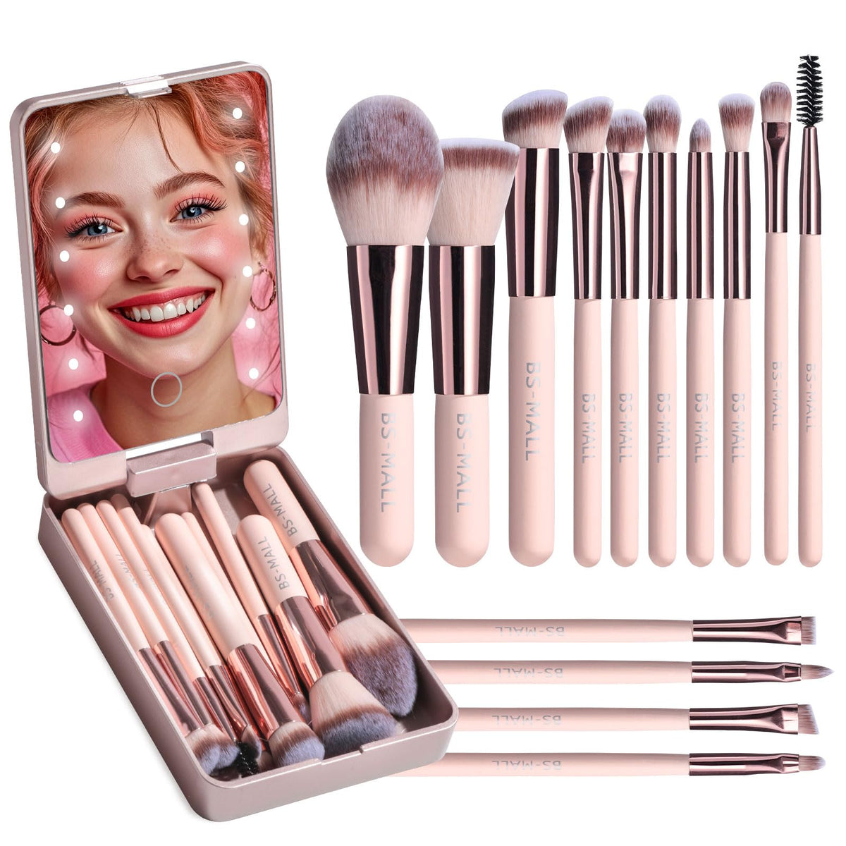 BS-MALL APINK 14-piece makeup brush set for precise application on the go.