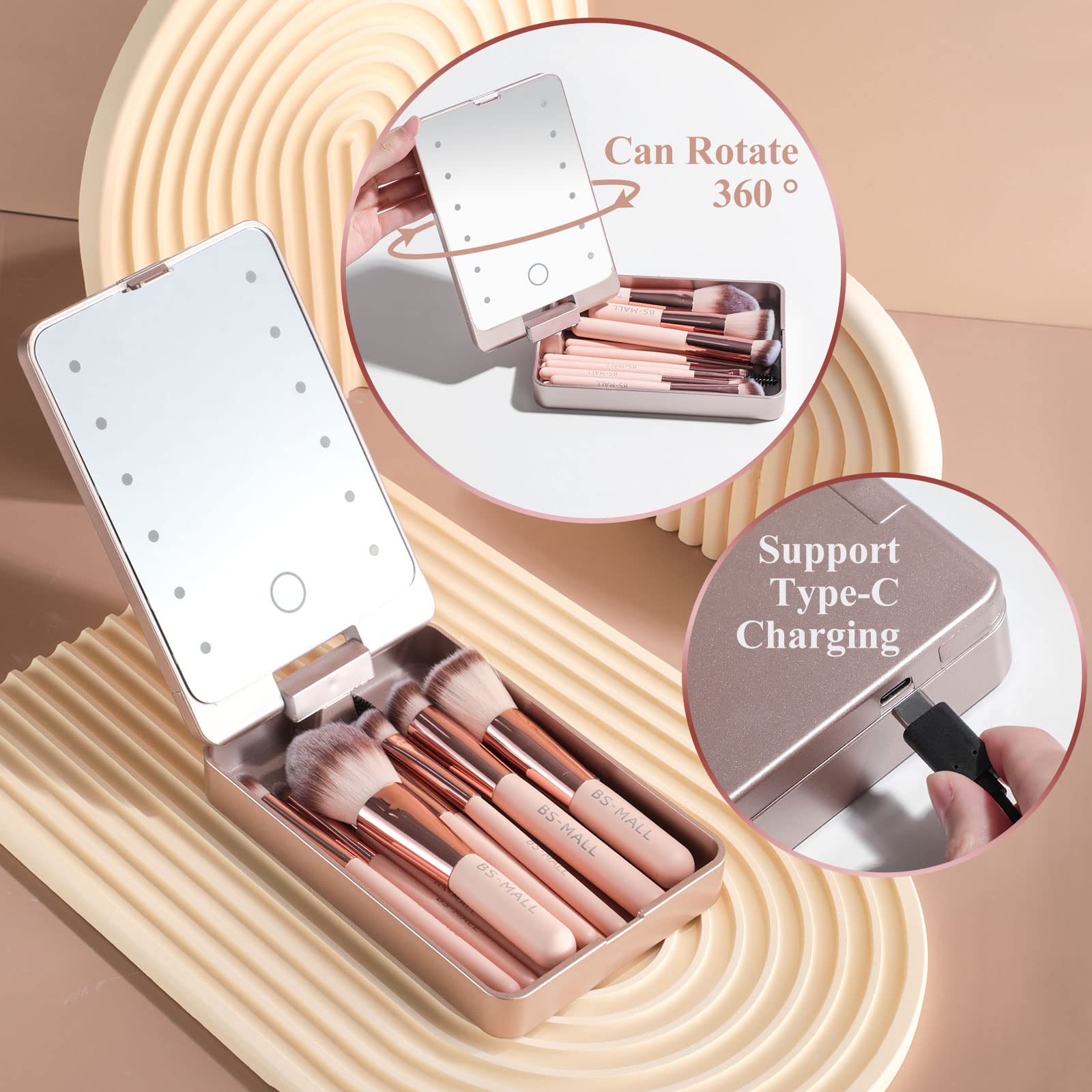 BS-MALL APINK LED mirror provides bright lighting for accurate makeup.