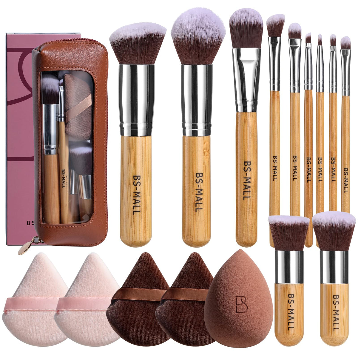 BS-MALL bamboo 11pc brush-set with organizer case for travel-friendly makeup