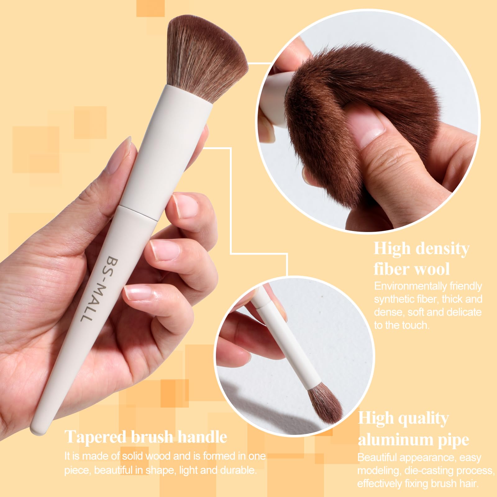BS-MALL blush brush with plush bristles for soft, buildable color on cheeks.
