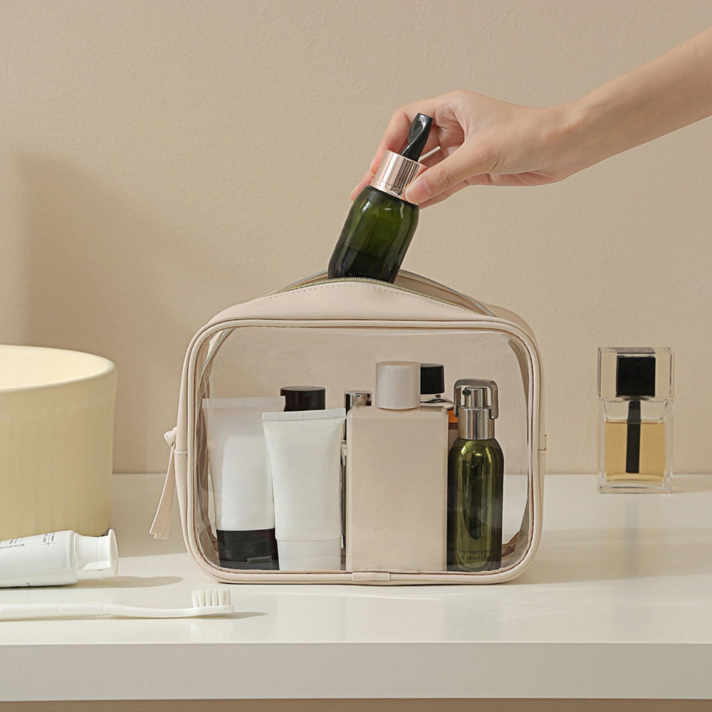 BS-MALL travel-size clear bag second angle demonstrates visible storage for brushes.