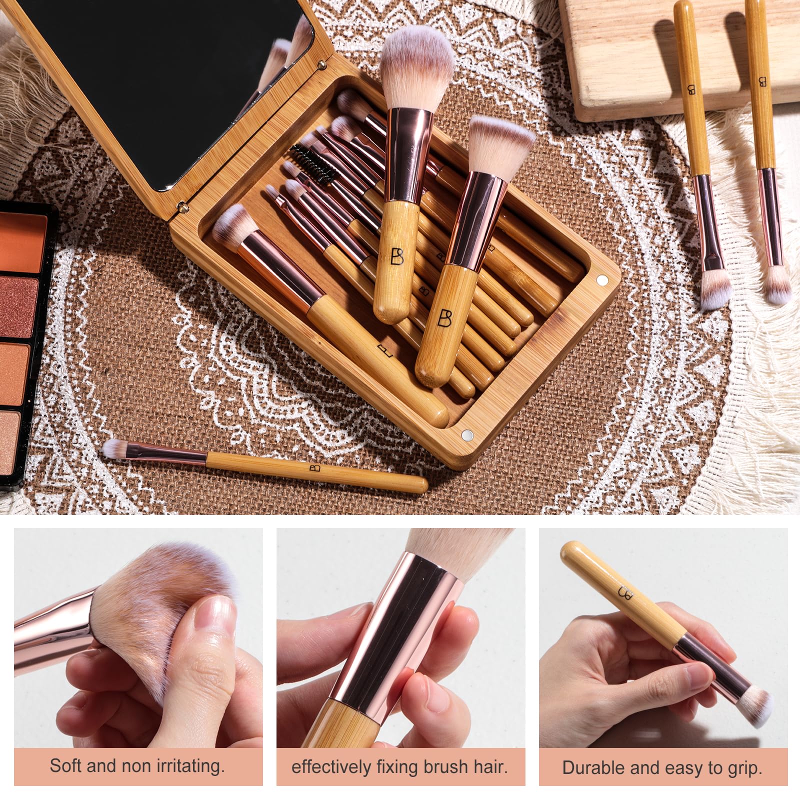 BS-MALL cruelty-free soft bristles provide gentle, skin-friendly makeup application.
