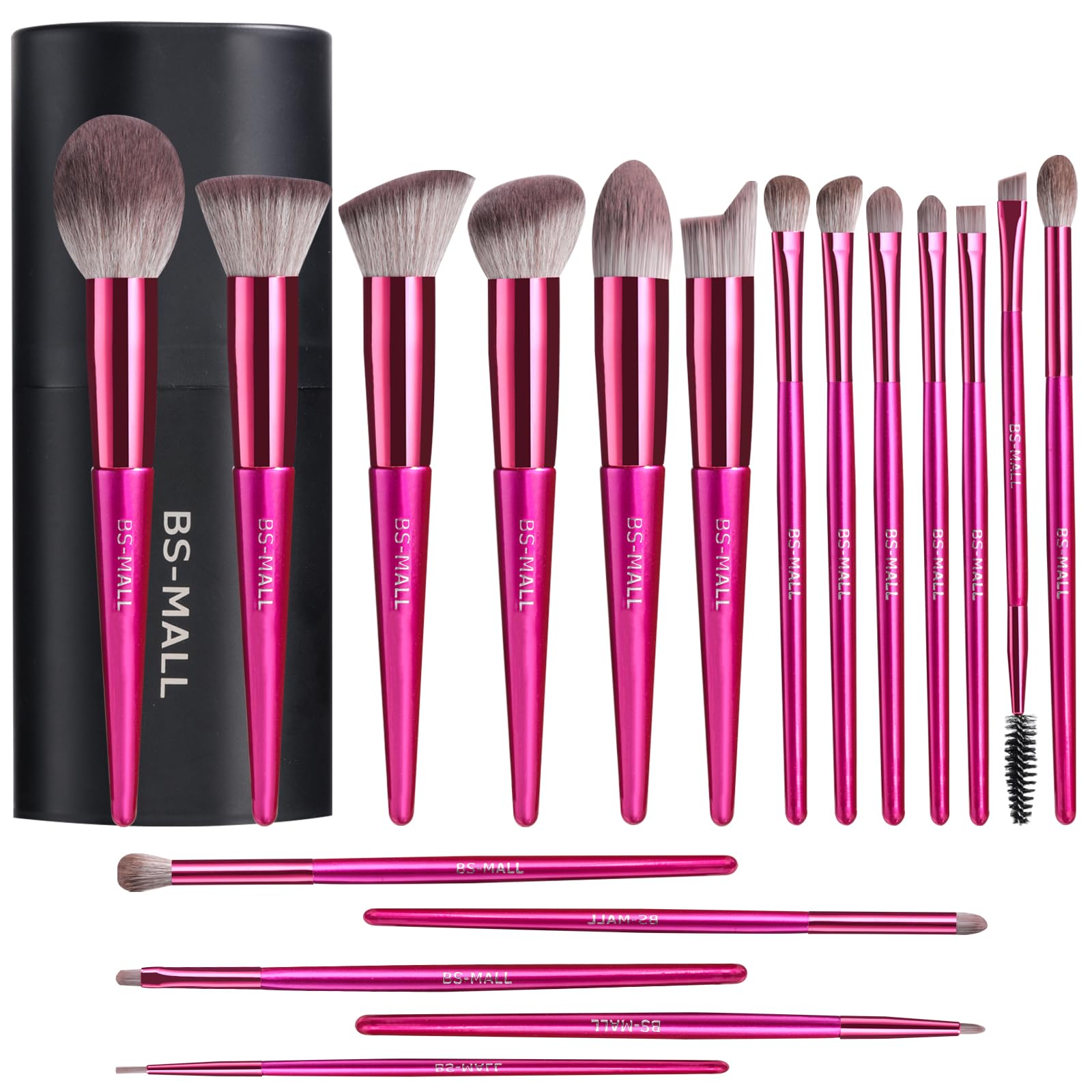 BS-MALL makeup brush set with case, 18 pieces, ideal for on-the-go touch-ups.
