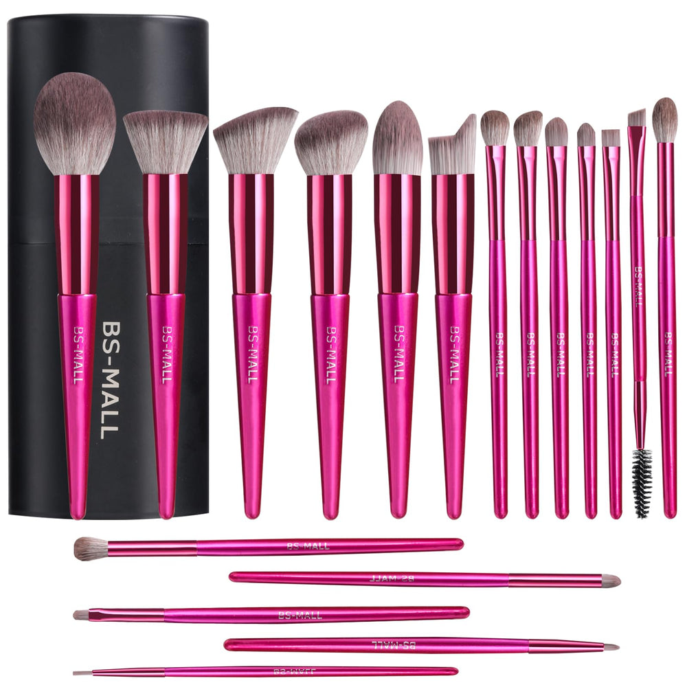 BS-MALL makeup brush set with case, 18 pieces, ideal for on-the-go touch-ups.