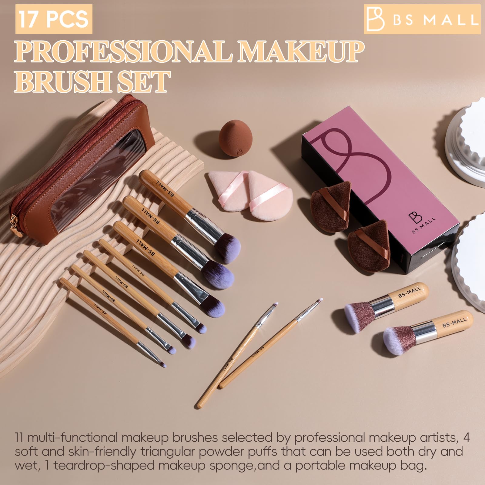 BS-MALL organizer bag with makeup sponge for compact travel kit