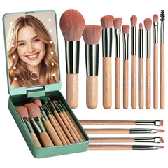 BS-MALL travel makeup brush set with compact folding mirror enables easy on-the-go touch-ups.