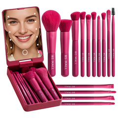 BS-MALL travel makeup brush set with folding mirror for on-the-go makeup application