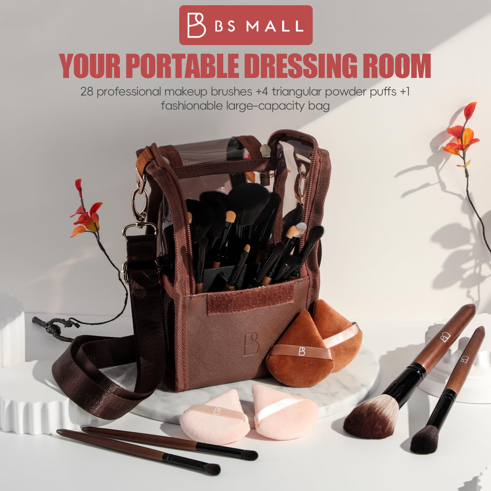 BS-MALL triangular puffs and sponges—uniform foundation diffusion for airbrushed finish.