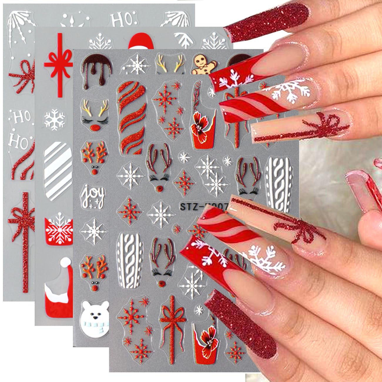 BSBTBZ Christmas nail stickers 3D texture enhances depth and gloss on party-ready nails