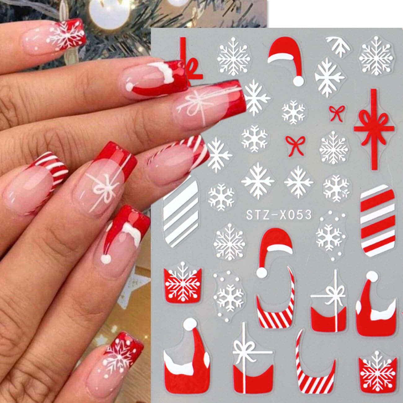 BSBTBZ Christmas nail stickers red French-tip adds a festive edge and clean line