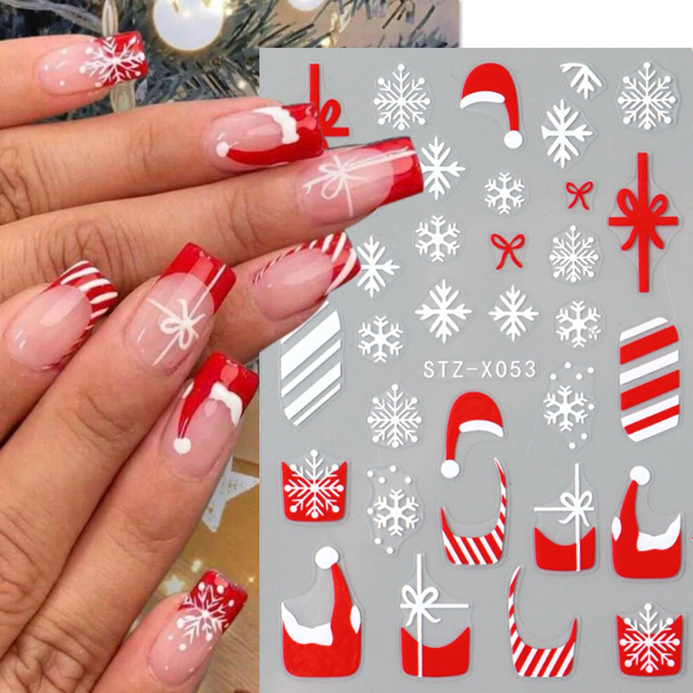BSBTBZ Christmas nail stickers red French-tip adds a festive edge and clean line