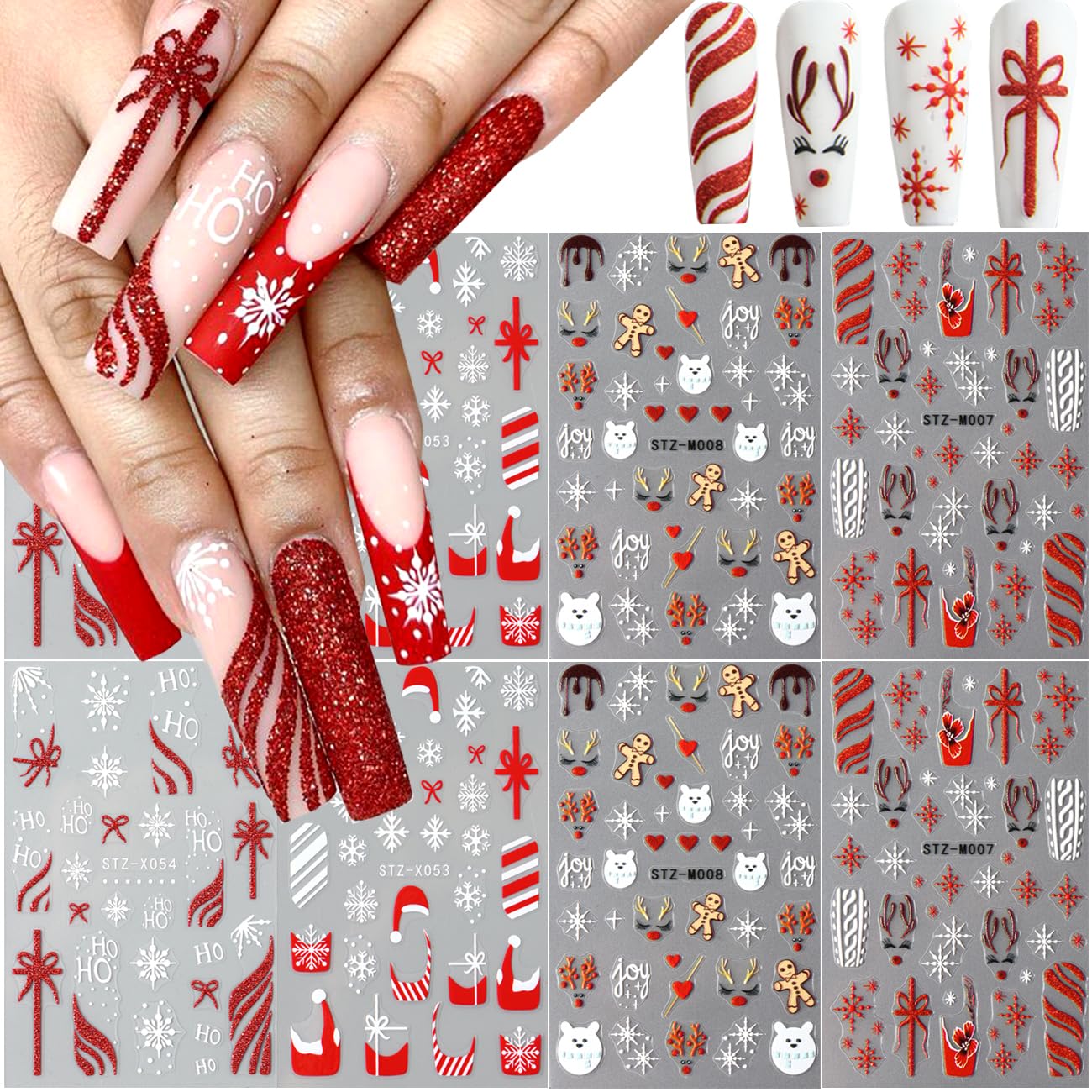 BSBTBZ Christmas nail stickers Santa hat embossing for festive manicure ideas