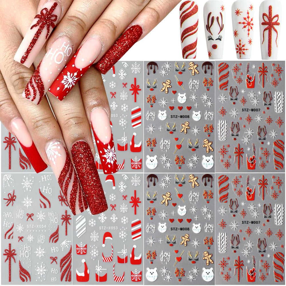 BSBTBZ Christmas nail stickers Santa hat embossing for festive manicure ideas