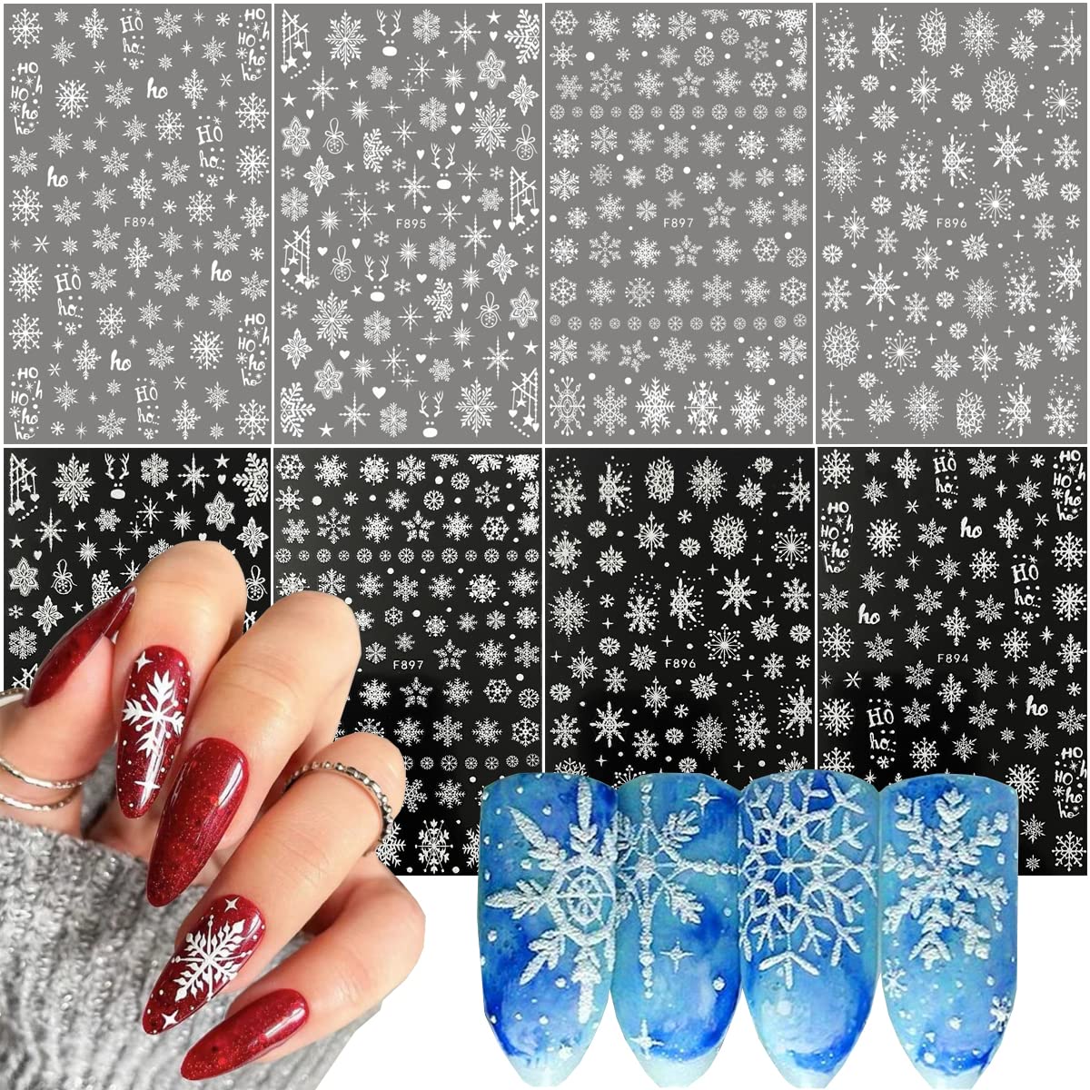 BSBTBZ snowflake nail stickers shown in a festive design for DIY nails