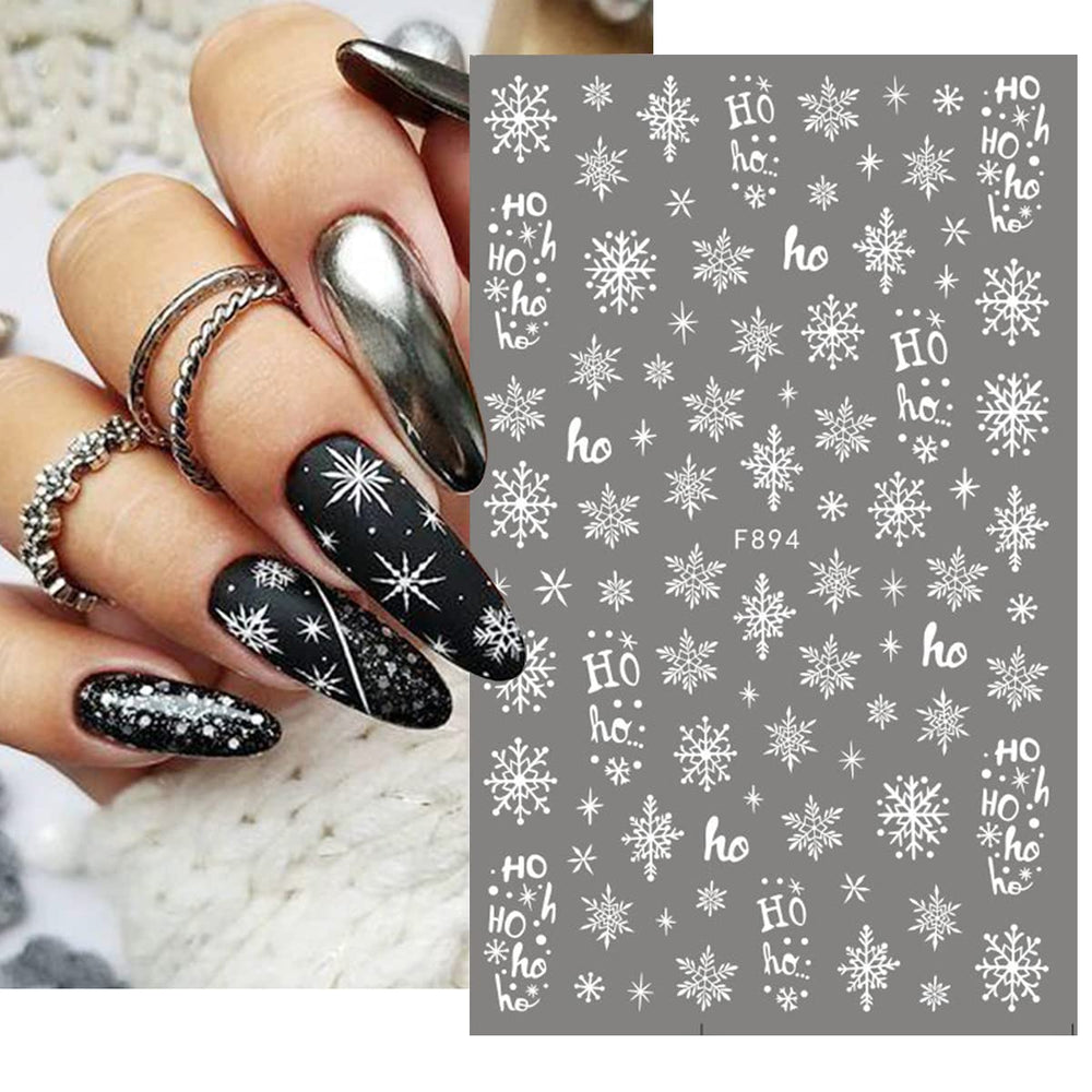 BSBTBZ white glitter snowflake decals ready for holiday manicure