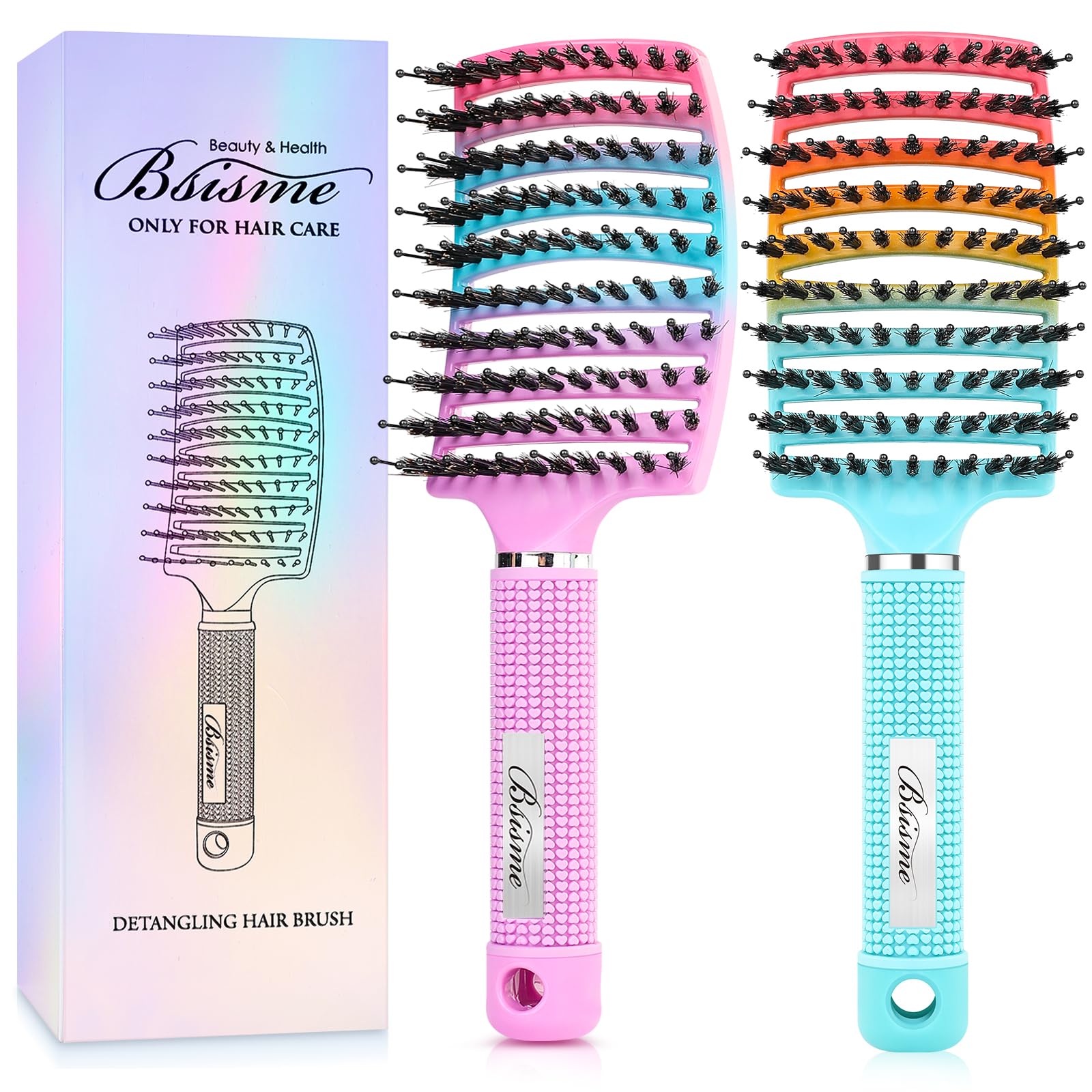 Bsisme boar bristle curved vented brush for detangling and scalp cleansing