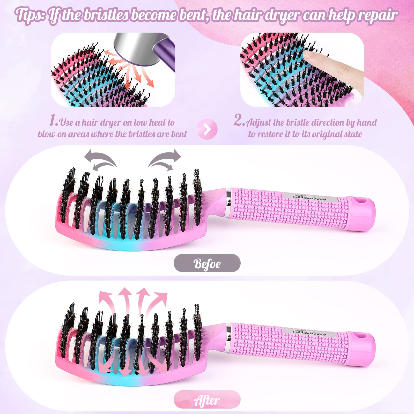 Bsisme wet-dry hair brush reduces frizz and aids drying