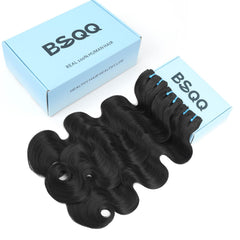 BSQQ 20-inch body wave bundle close-up reveals silky softness for versatile styling.