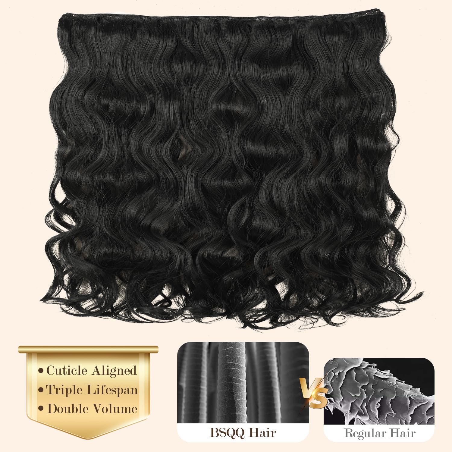 BSQQ raw Indian hair bundles closeup emphasizes textured, healthy cuticles and luster.