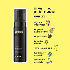 B.TAN 1-hour sunless Tanner delivers quick, even color development.