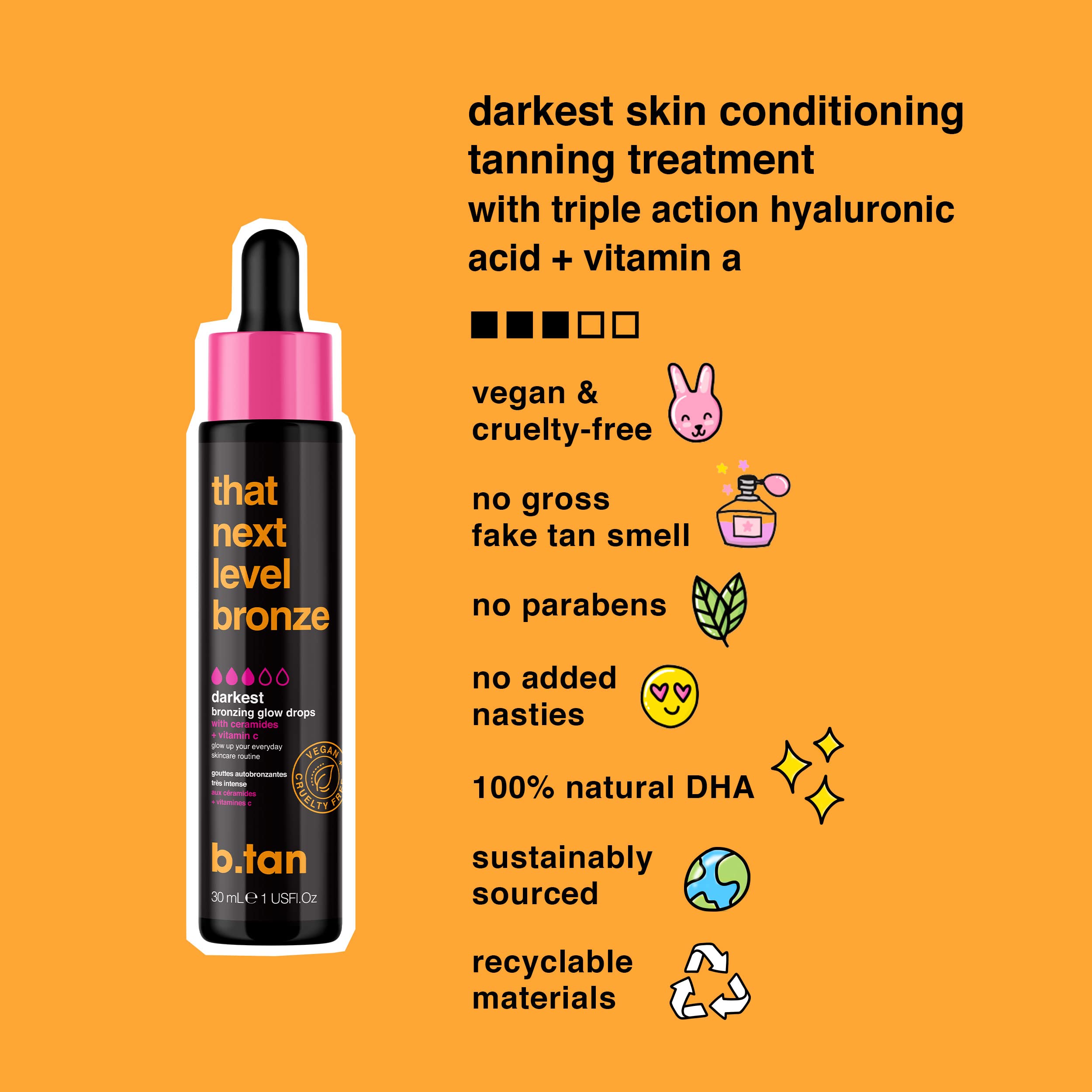 B.TAN Dark Self Tan Drops swatch on arm shows gradual color