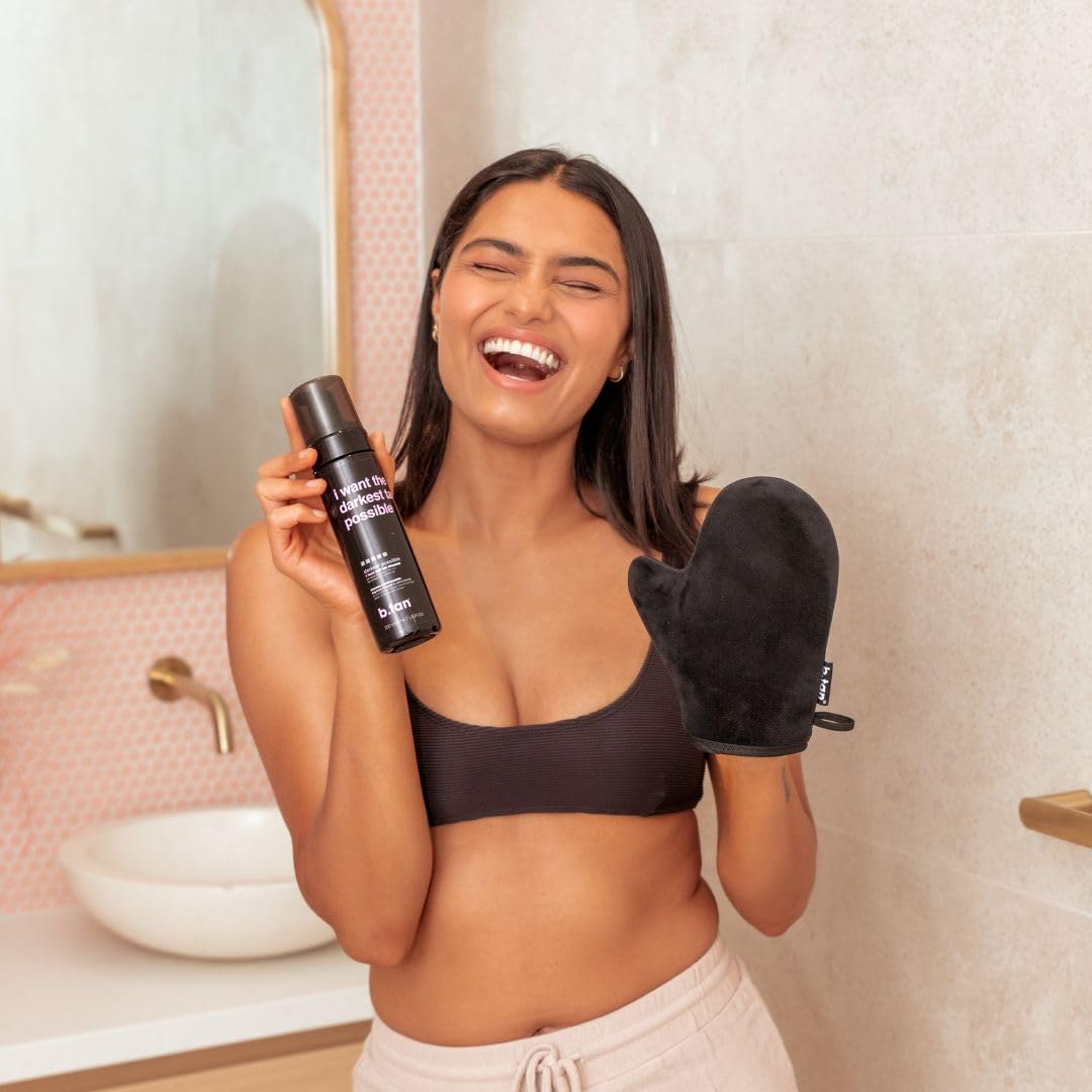 B.TAN after-glow skin image shows sun-kissed, even-toned results.