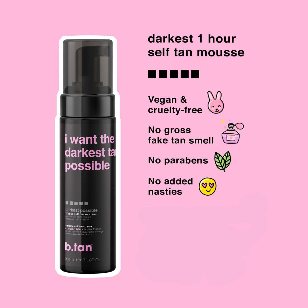 B.TAN Ultra Dark mousse for face and body, easy even application for bronzed skin.