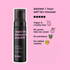 B.TAN Ultra Dark mousse for face and body, easy even application for bronzed skin.