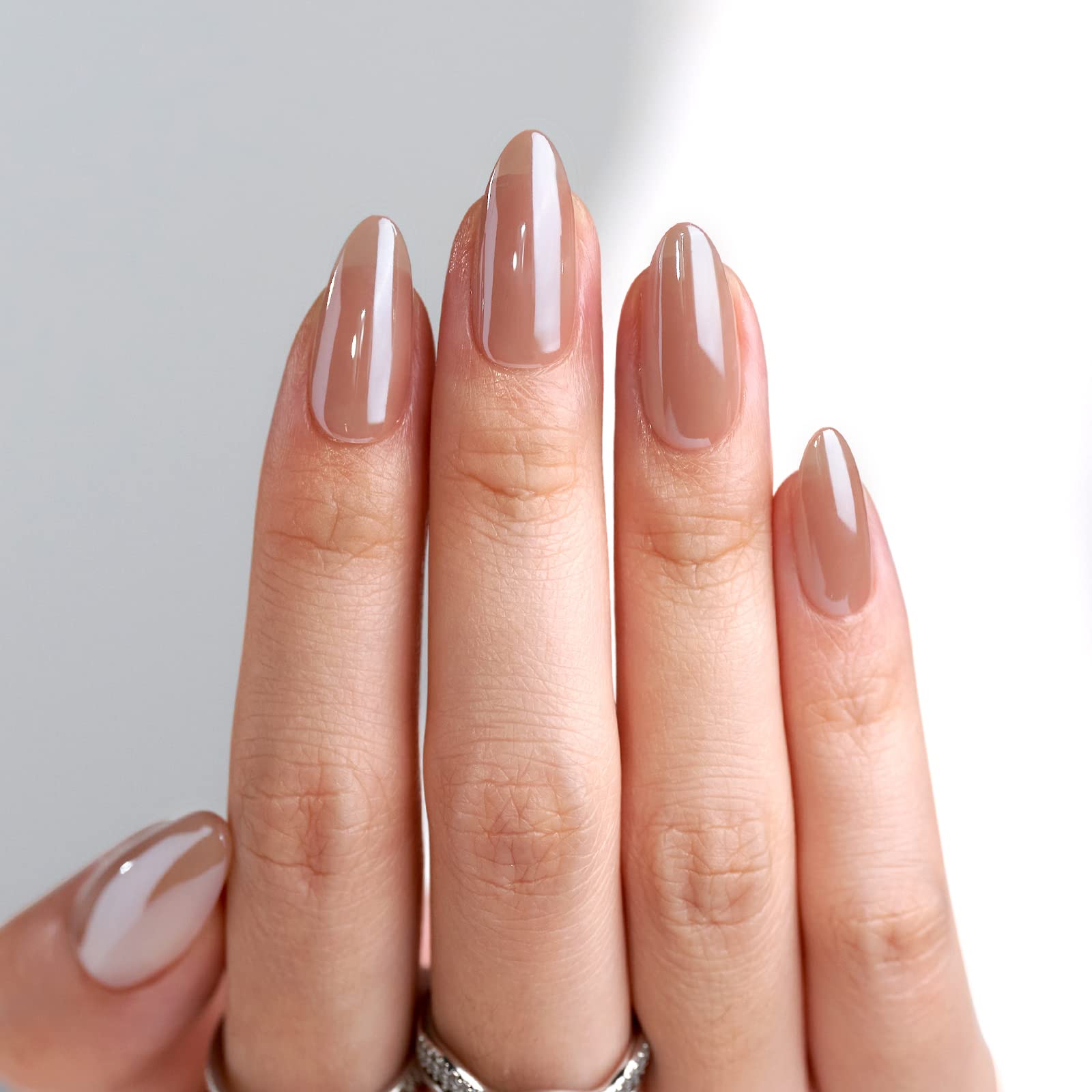 BTArtbox almond chrome fall nails close-up showing chrome finish.