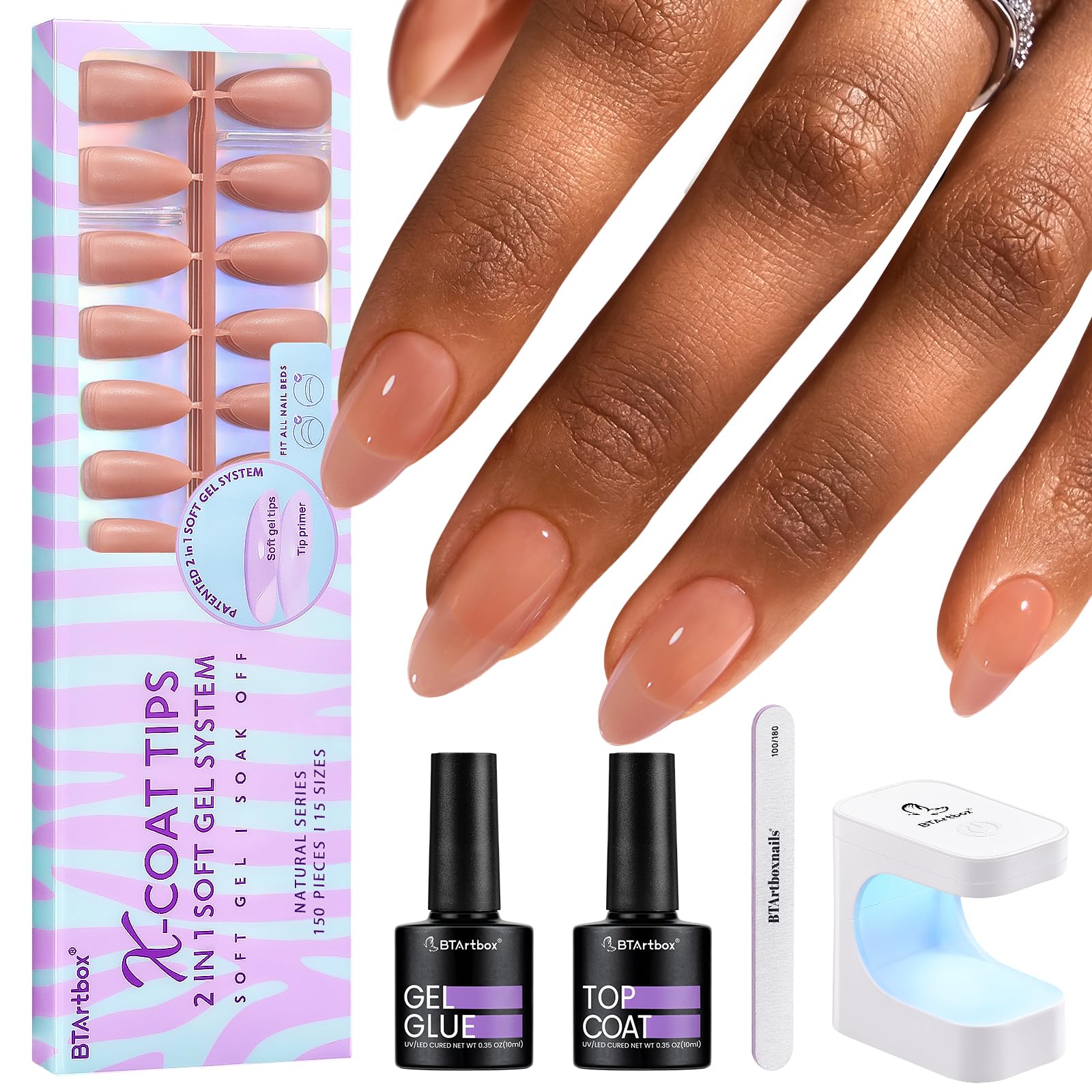 BTArtbox almond nail tips 150pcs for durable DIY manicure extensions