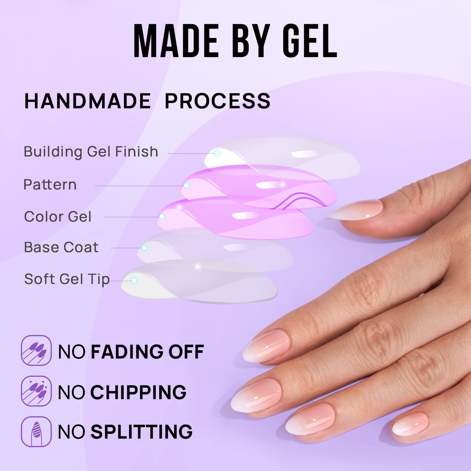 BTArtbox Almond Press On Nails worn on fingers showing comfortable secure wear