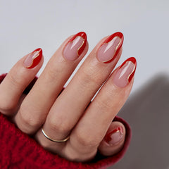 BTArtbox almond press on nails in red French tip with gold foil for quick salon-like manicure