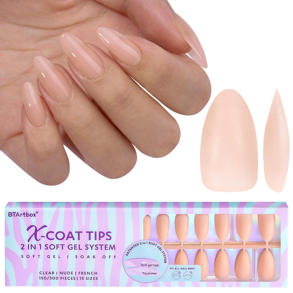 BTArtbox almond press on nails show natural nude look for everyday wear.