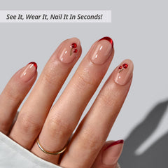 BTArtbox Cherry Charm close-up shows almond-shaped red nails with natural flexibility.