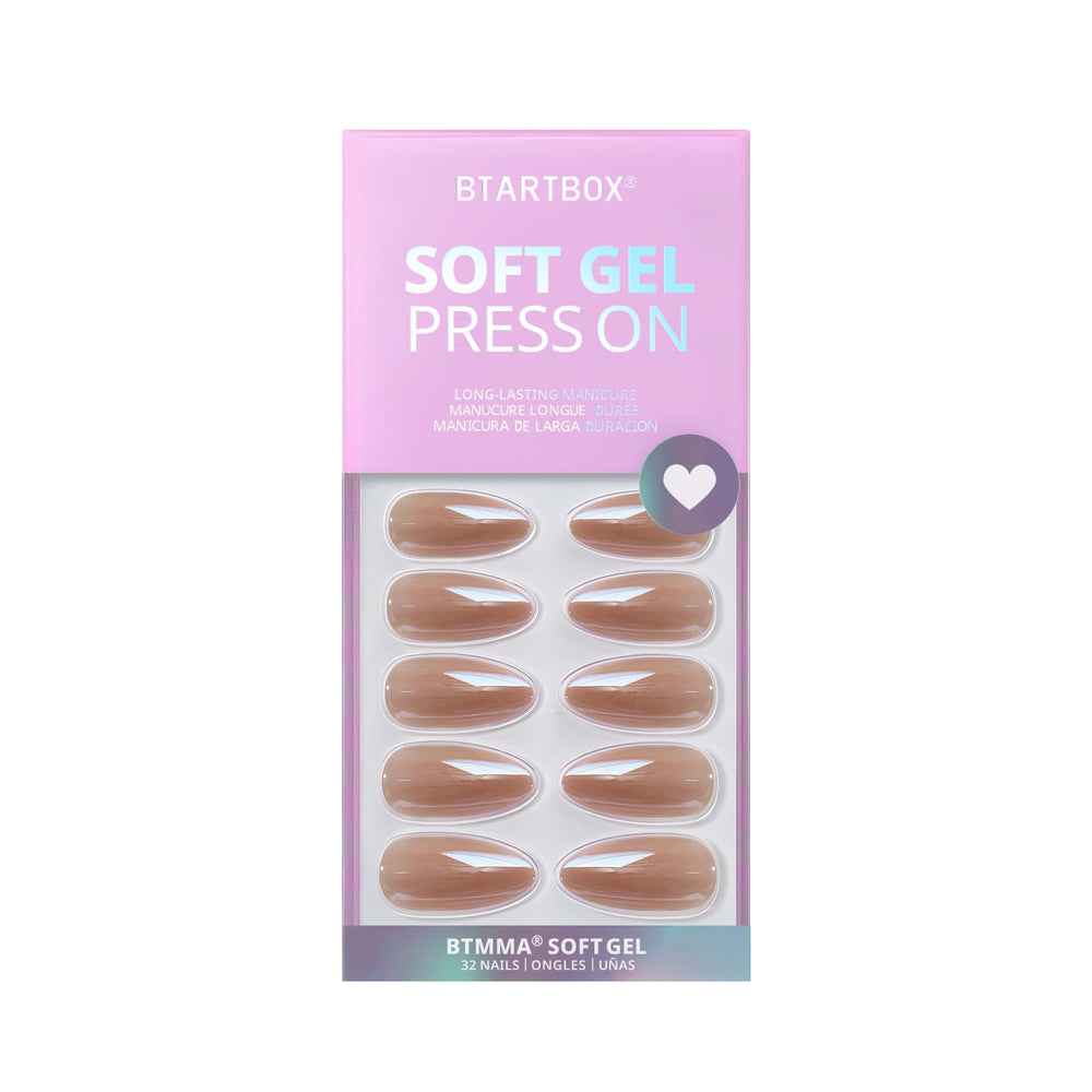 BTArtbox chocolate-glazed almond nails with soft gel finish for comfortable wear.