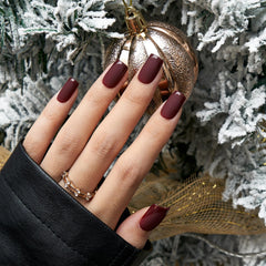 BTArtbox dark red nails with glossy French tips offer a salon-like finish.