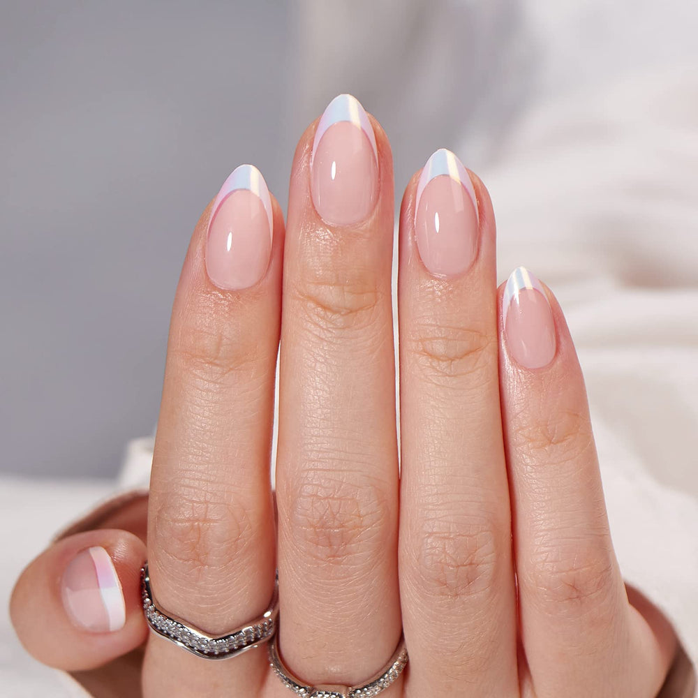 BTArtbox French Tip nails in white almond shape for a natural, salon-style manicure.